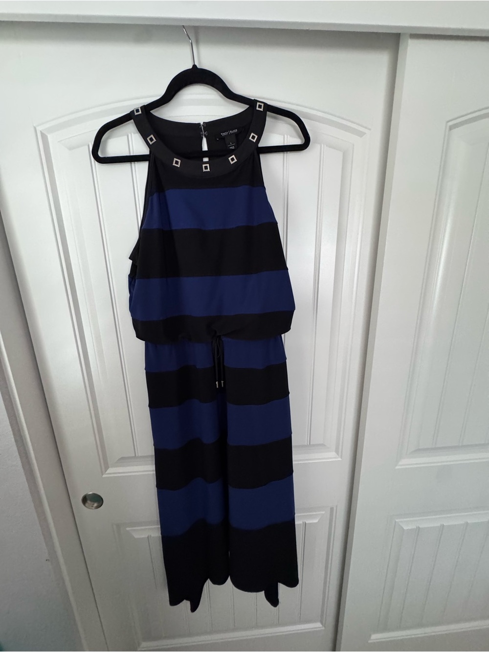 White House Black Market Navy and Black Striped Halter dress